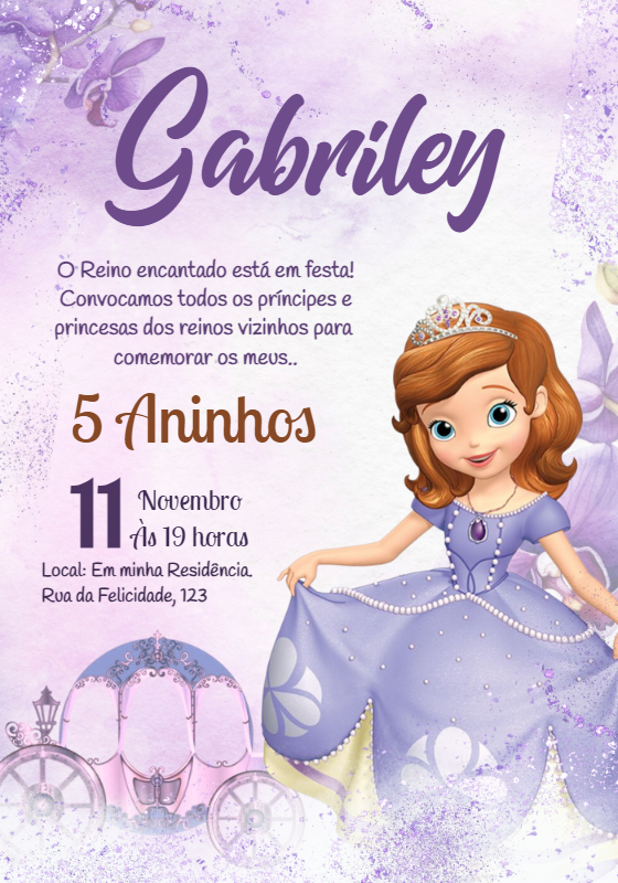 Convite Aniversário Princesinha Sofia para Editar Online Convite Aniversário Princesinha Sofia para Editar Online