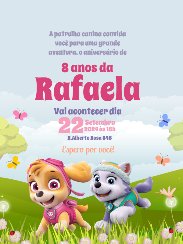 Convite de Aniversário Patrulha Canina Menina para Editar Convite de Aniversário Patrulha Canina Menina para Editar