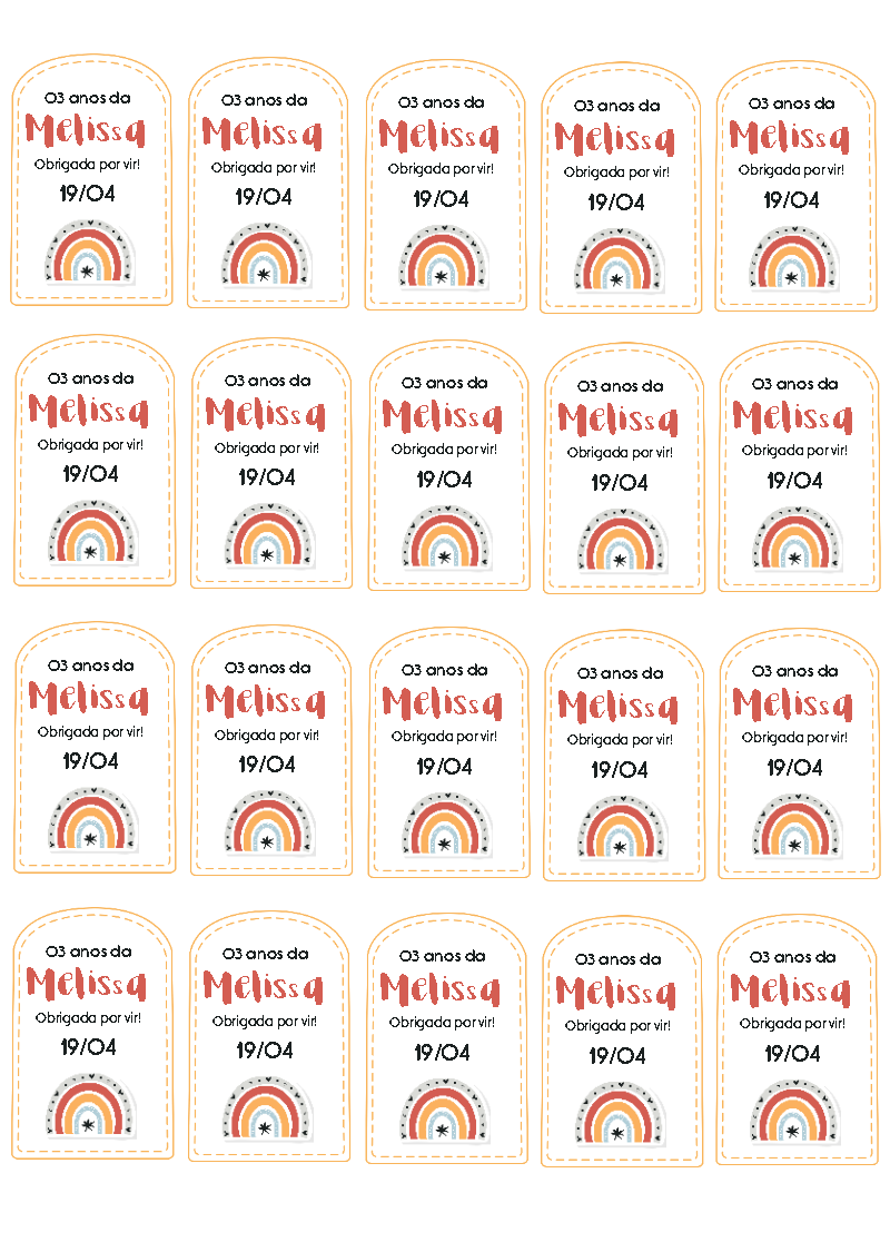 Tag Aniversário Arco Íris Boho Editável para Imprimir Tag Aniversário Arco Íris Boho Editável para Imprimir