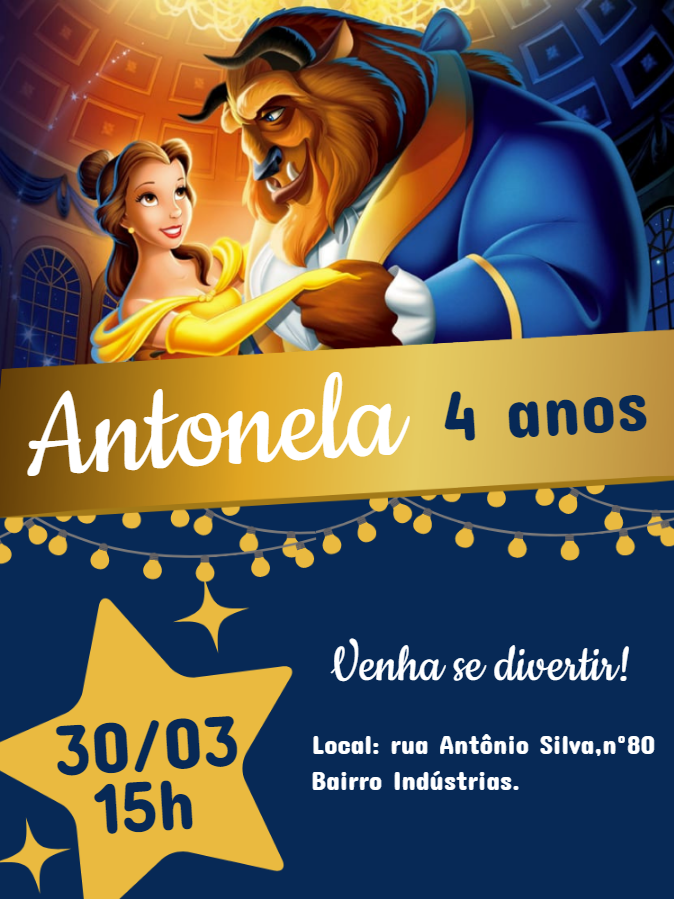 Convite Aniversário A Bela e a Fera para Editar Online Convite Aniversário A Bela e a Fera para Editar Online