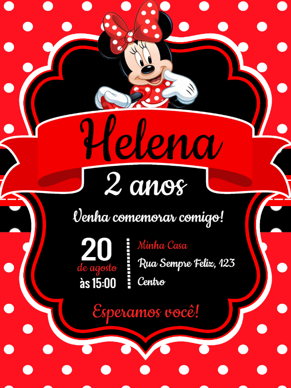 Convite Aniversário Minnie Vermelha para Editar Online Convite Aniversário Minnie Vermelha para Editar Online