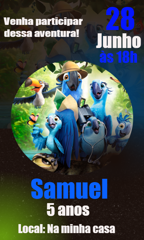 Convite de Aniversário Rio com Personagens para Editar Online Convite de Aniversário Rio com Personagens para Editar Online