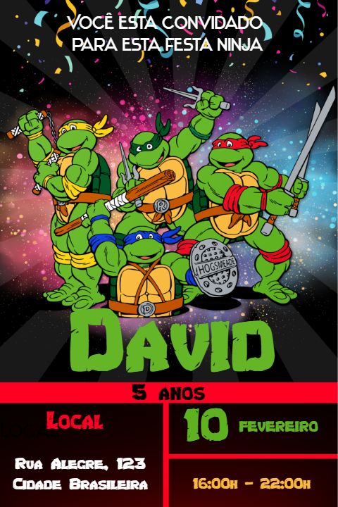 Convite de Aniversário Tartarugas Ninja para Editar Online Convite de Aniversário Tartarugas Ninja para Editar Online