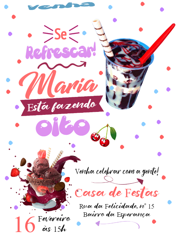 Convite de Aniversário Açaí Refrescante para Editar Online Convite de Aniversário Açaí Refrescante para Editar Online