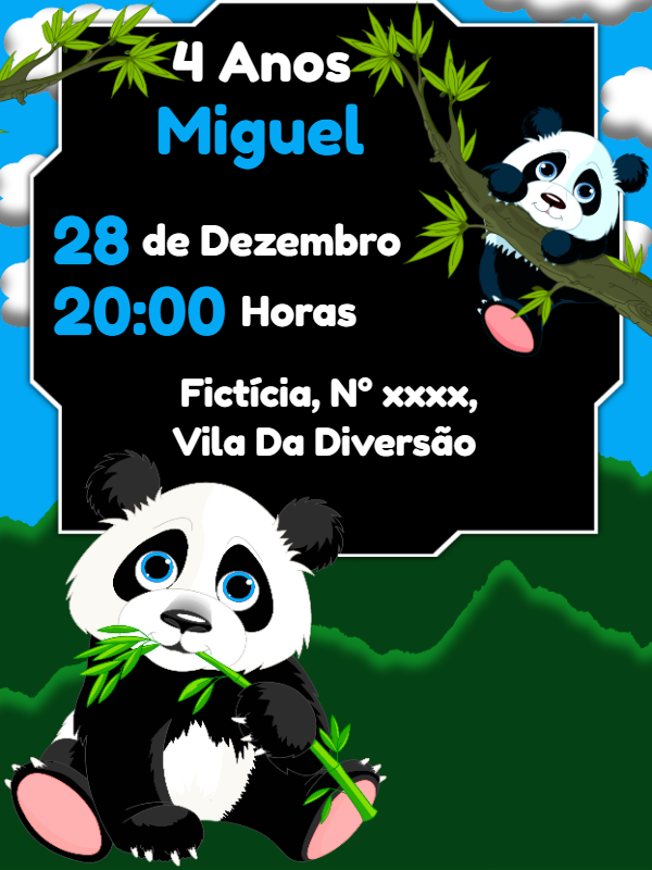 Convite de Aniversário Urso Panda para Editar Online Convite de Aniversário Urso Panda para Editar Online