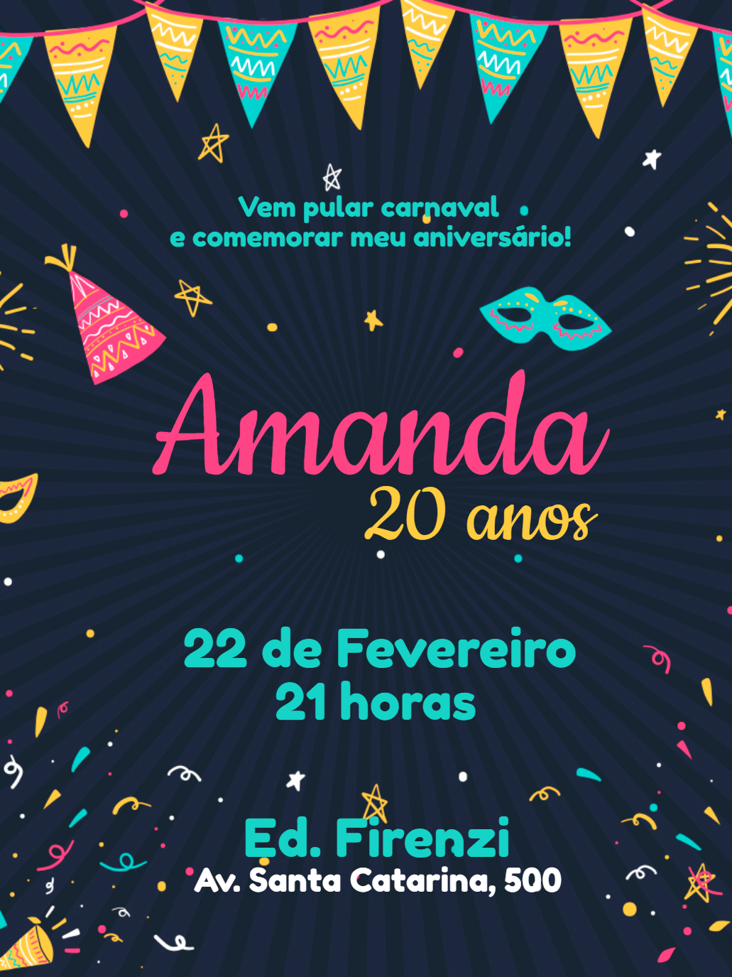 Convite de Aniversário de Carnaval Festivo para Editar Online Convite de Aniversário de Carnaval Festivo para Editar Online