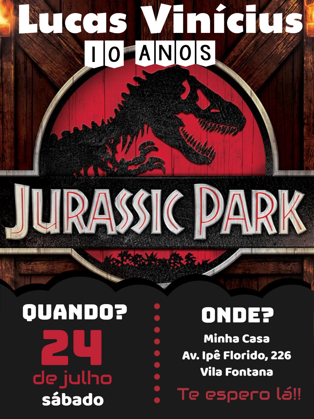 Convite Aniversário Jurassic Park com Dinossauros para Editar Convite Aniversário Jurassic Park com Dinossauros para Editar