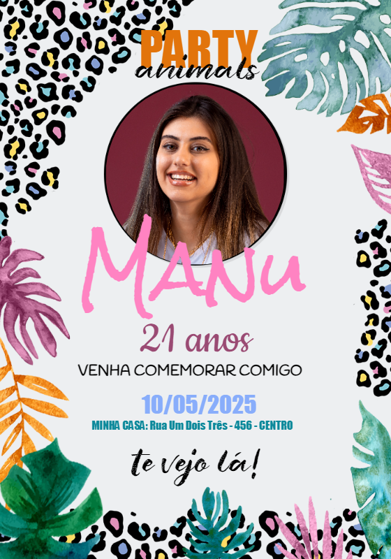 Convite de Aniversário Party Animals com Foto para Editar Online Convite de Aniversário Party Animals com Foto para Editar Online