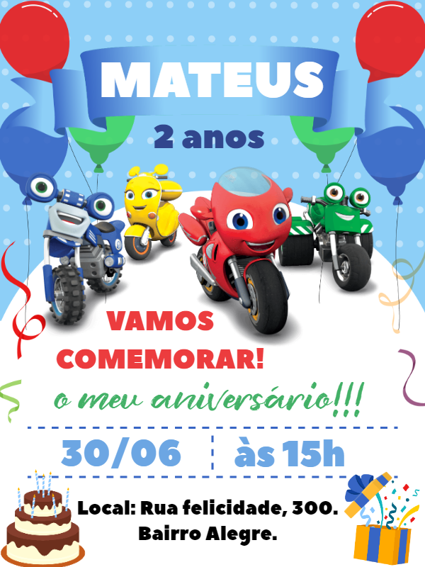 Convite de Aniversário Ricky Zoom para Editar Online Convite de Aniversário Ricky Zoom para Editar Online