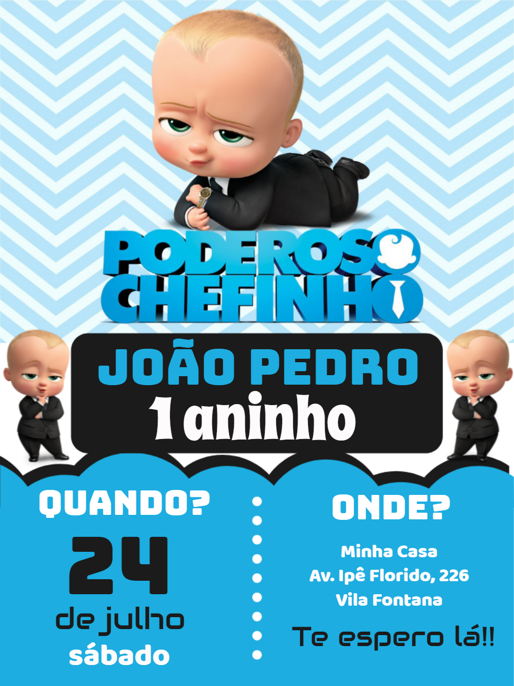 Convite Aniversário Poderoso Chefinho para Editar Online Convite Aniversário Poderoso Chefinho para Editar Online