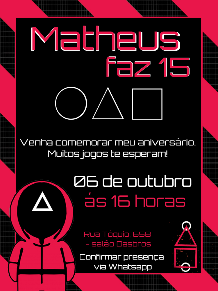 Convite Aniversário Round 6 com Símbolos da Série para Editar