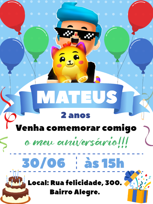 Convite de Aniversário PK XD com Personagens para Editar Online Convite de Aniversário PK XD com Personagens para Editar Online
