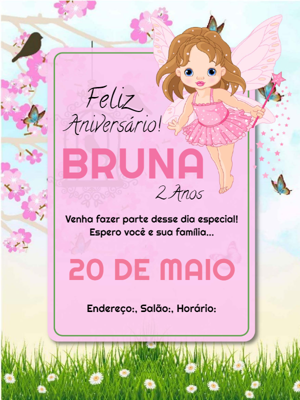 Convite de Aniversário de Fada para Editar Online Convite de Aniversário de Fada para Editar Online