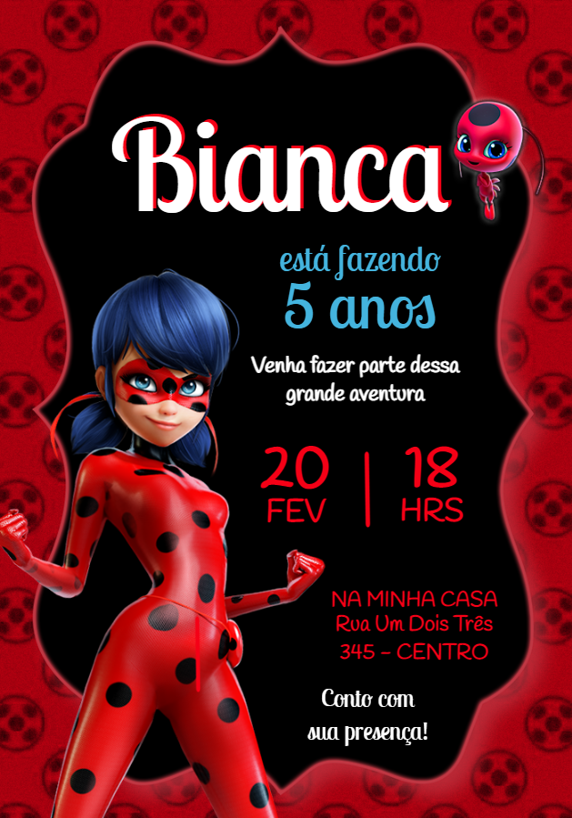Convite de Aniversário Ladybug para Editar Online Convite de Aniversário Ladybug para Editar Online