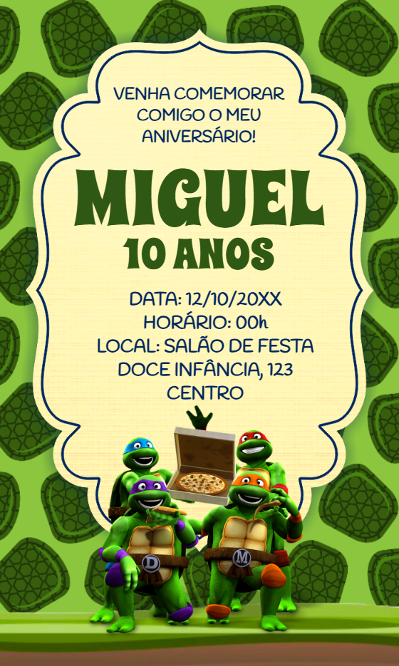 Convite de Aniversário Tartarugas Ninja para Editar Online Convite de Aniversário Tartarugas Ninja para Editar Online