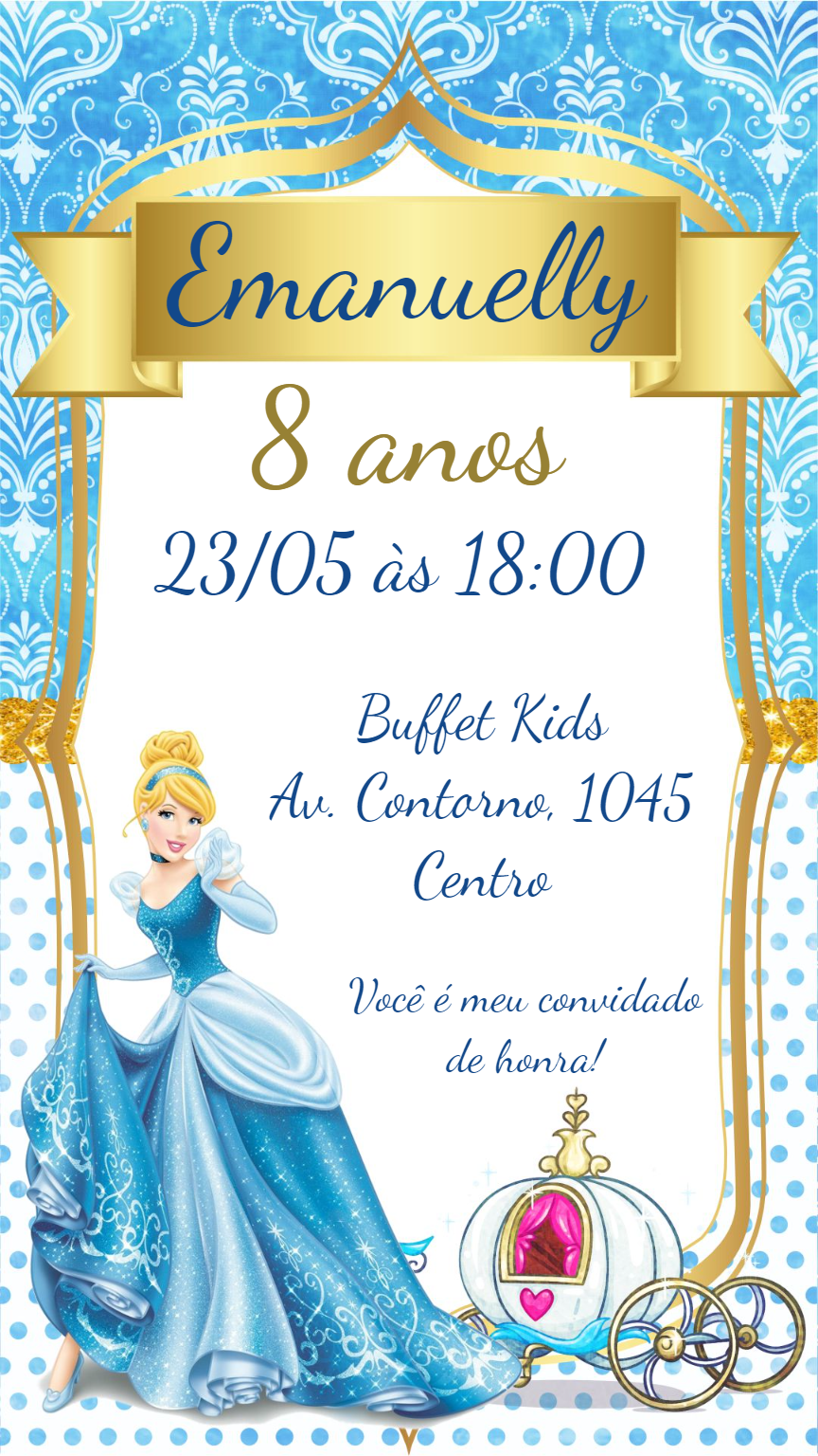 Convite Aniversário Cinderela Princesa para Editar Online