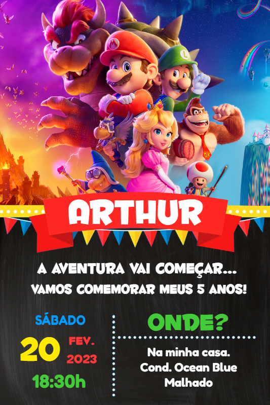 Convite Aniversário Super Mario Bros Filme para Editar Online Convite Aniversário Super Mario Bros Filme para Editar Online