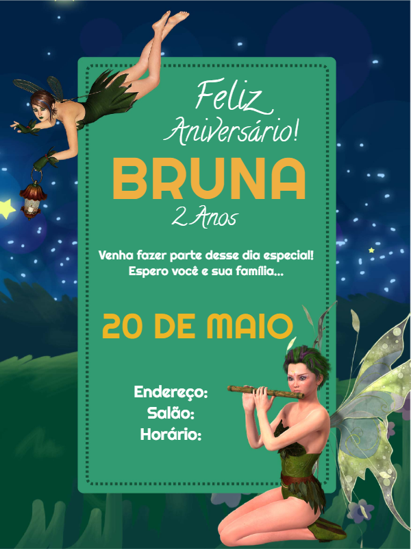 Convite de Aniversário Fadas Encantadas para Editar Online Convite de Aniversário Fadas Encantadas para Editar Online