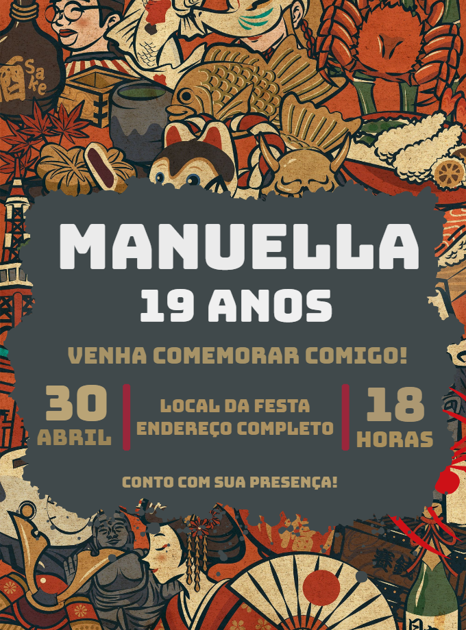 Convite de Aniversário Cultura Japonesa para Editar Online Convite de Aniversário Cultura Japonesa para Editar Online