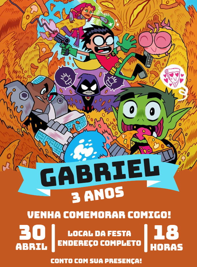 Convite de Aniversário Jovens Titãs em Ação para Editar Convite de Aniversário Jovens Titãs em Ação para Editar
