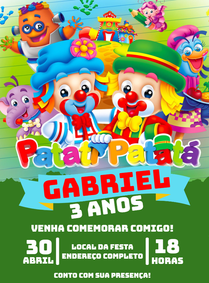 Convite de Aniversário Patati Patatá para Editar Online Convite de Aniversário Patati Patatá para Editar Online