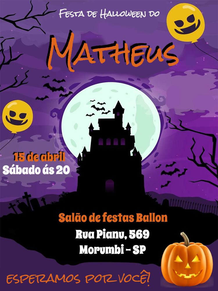 Convite de Aniversário Halloween Assustador para Editar Online Convite de Aniversário Halloween Assustador para Editar Online
