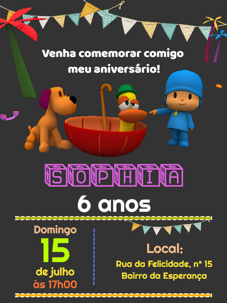 Convite de Aniversário Pocoyo para Editar e Imprimir Convite de Aniversário Pocoyo para Editar e Imprimir
