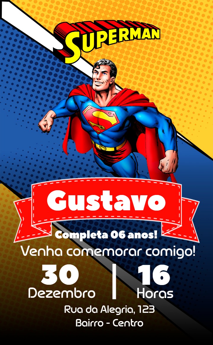 Convite de Aniversário Super Homem para Editar Online Convite de Aniversário Super Homem para Editar Online
