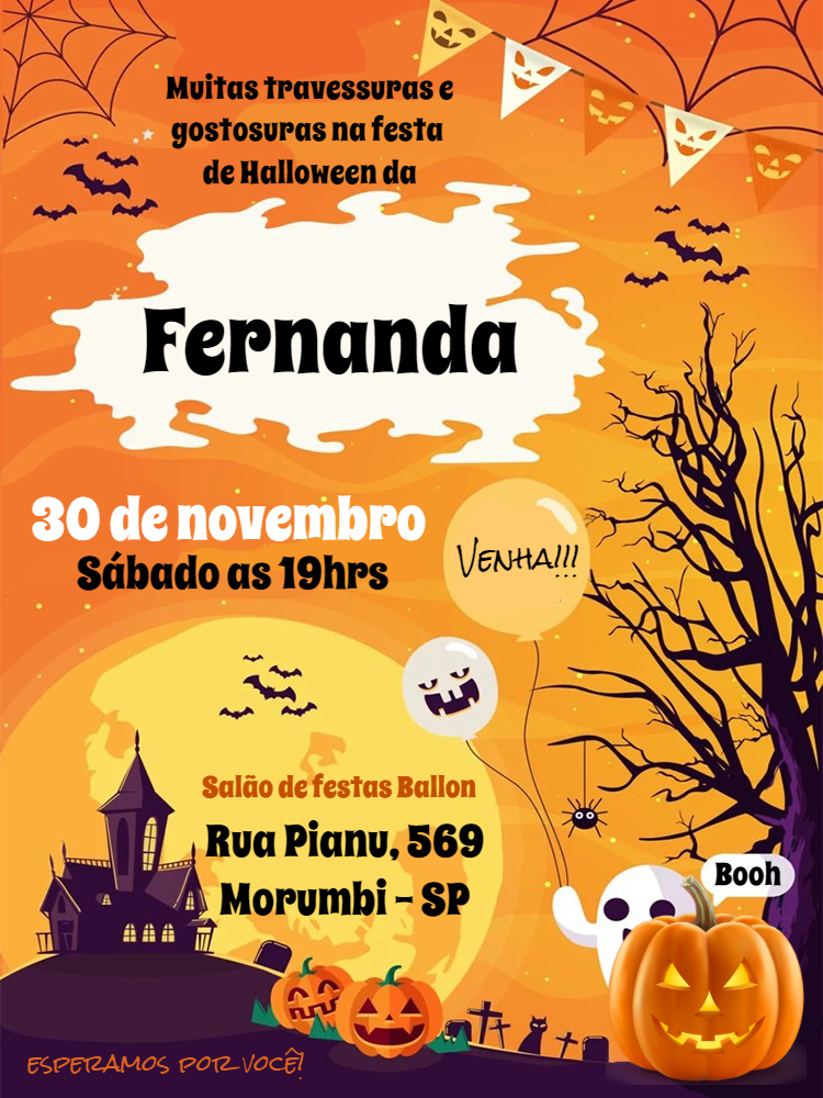 Convite de Aniversário Halloween Assustador para Editar Online Convite de Aniversário Halloween Assustador para Editar Online