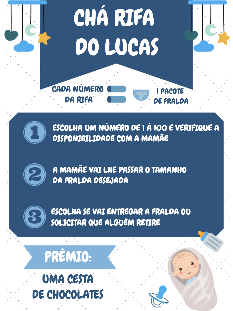 Convite Chá Rifa de Bebê Menino Azul para Editar Online Convite Chá Rifa de Bebê Menino Azul para Editar Online