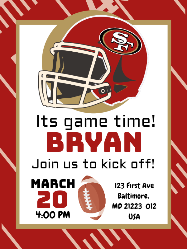 Editable 49ers Football Birthday Party Invitation Editable 49ers Football Birthday Party Invitation