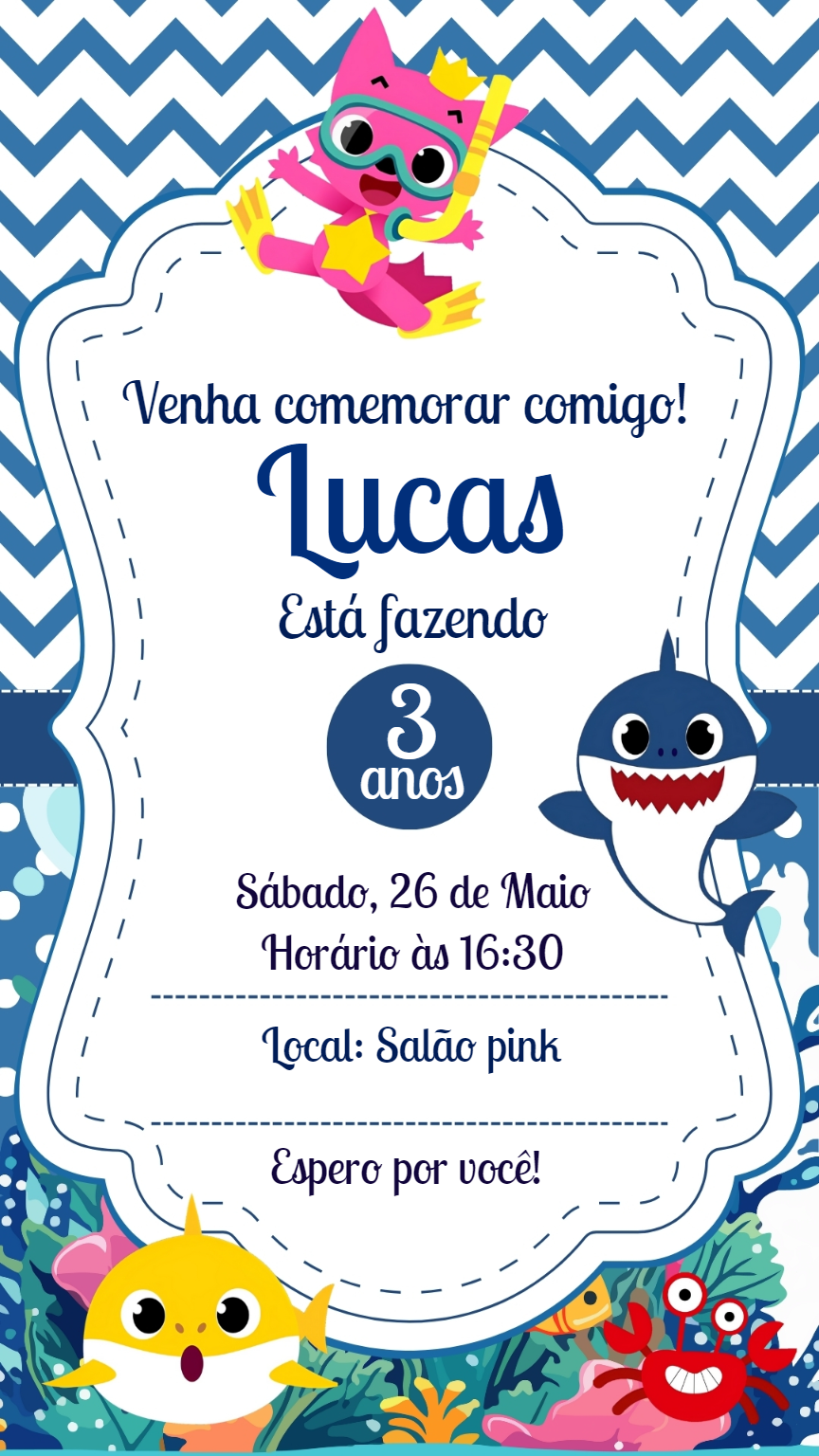 Convite de Aniversário Bebe Tubarão para Editar Online