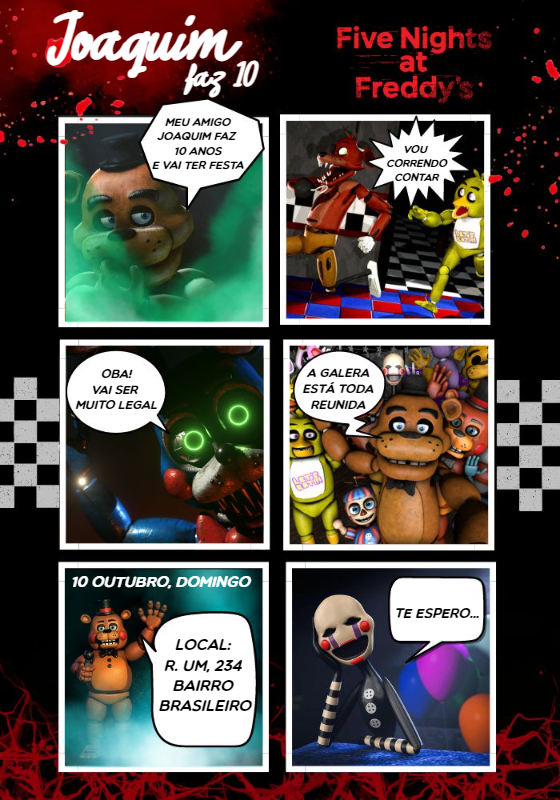 Convite Aniversário Five Nights at Freddy's Quadrinhos para Editar Convite Aniversário Five Nights at Freddy's Quadrinhos para Editar