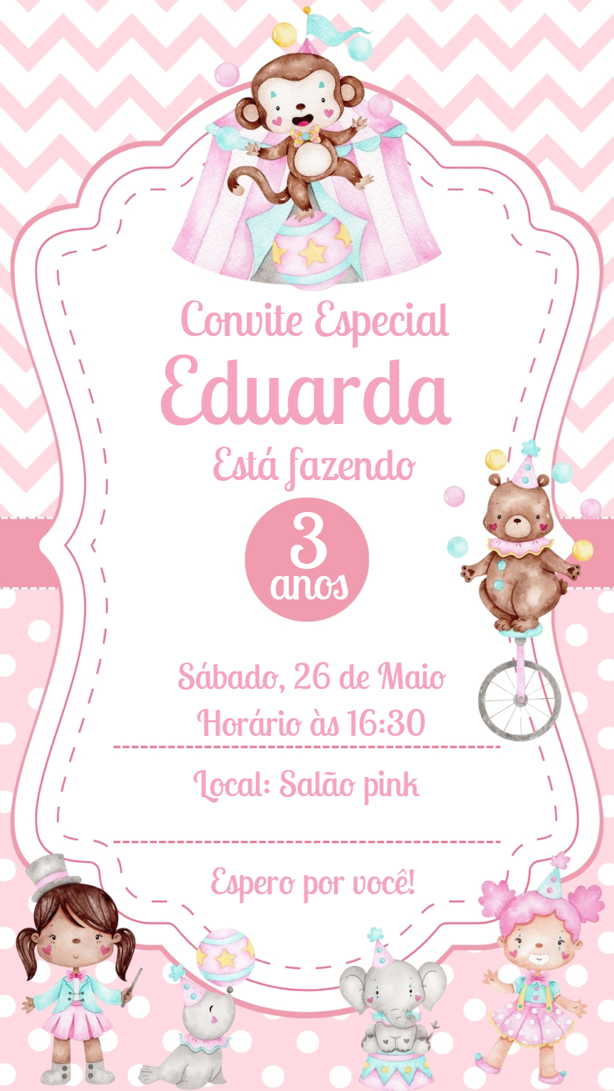 Convite Aniversário Circo Rosa Aquarela para Editar Online Convite Aniversário Circo Rosa Aquarela para Editar Online