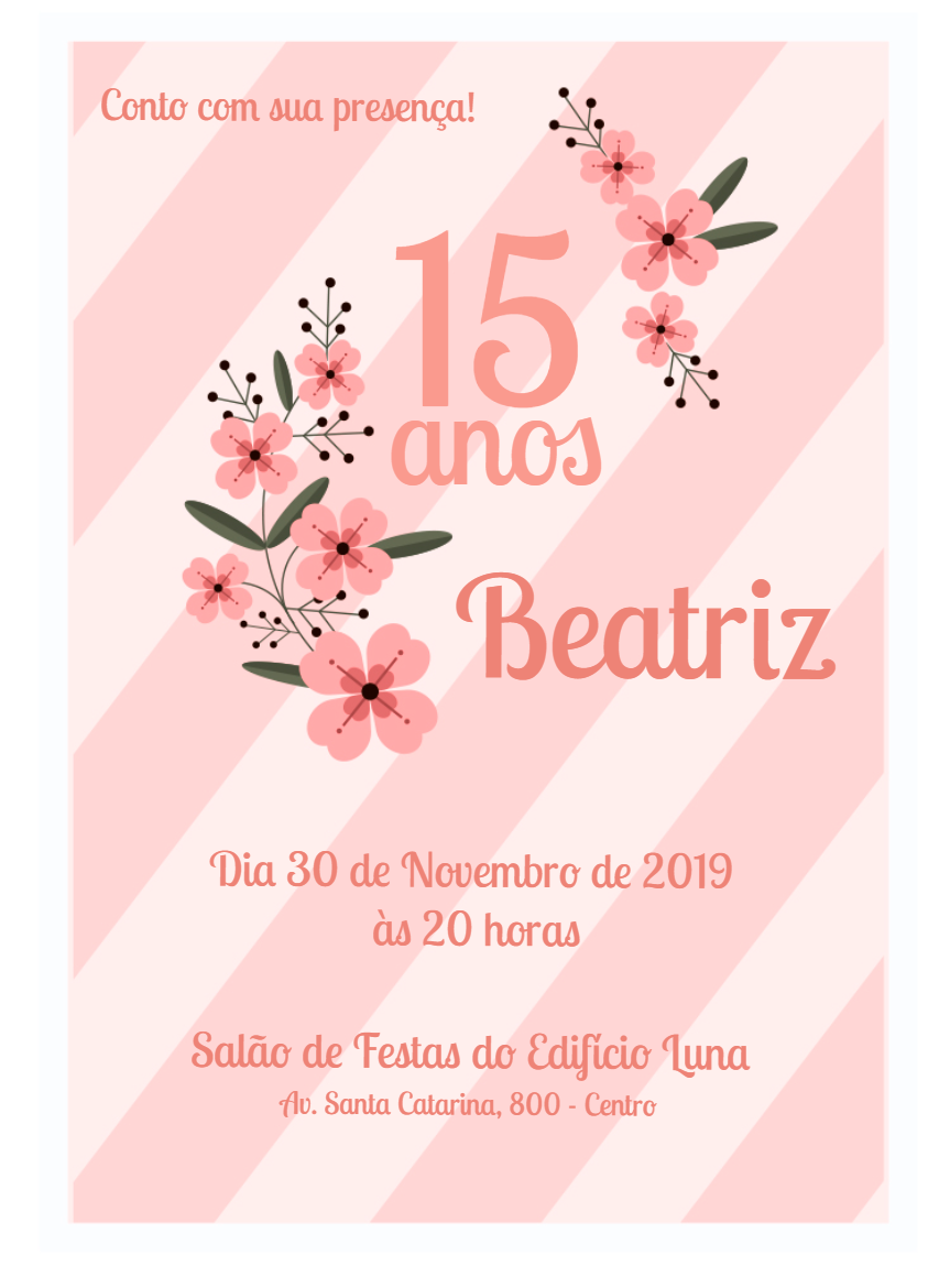 Convite 15 Anos Floral Rosa Delicado para Editar Online Convite 15 Anos Floral Rosa Delicado para Editar Online