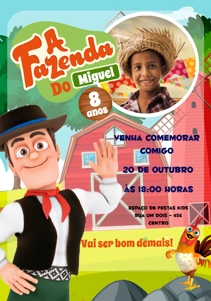 Convite Aniversário A Fazenda do Zenon com Foto para Editar Convite Aniversário A Fazenda do Zenon com Foto para Editar