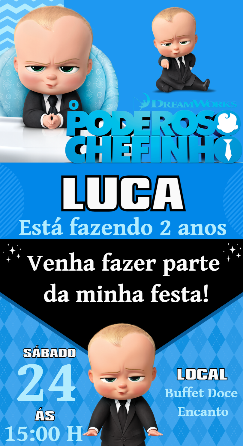 Convite de Aniversário Poderoso Chefinho para Editar Online Convite de Aniversário Poderoso Chefinho para Editar Online