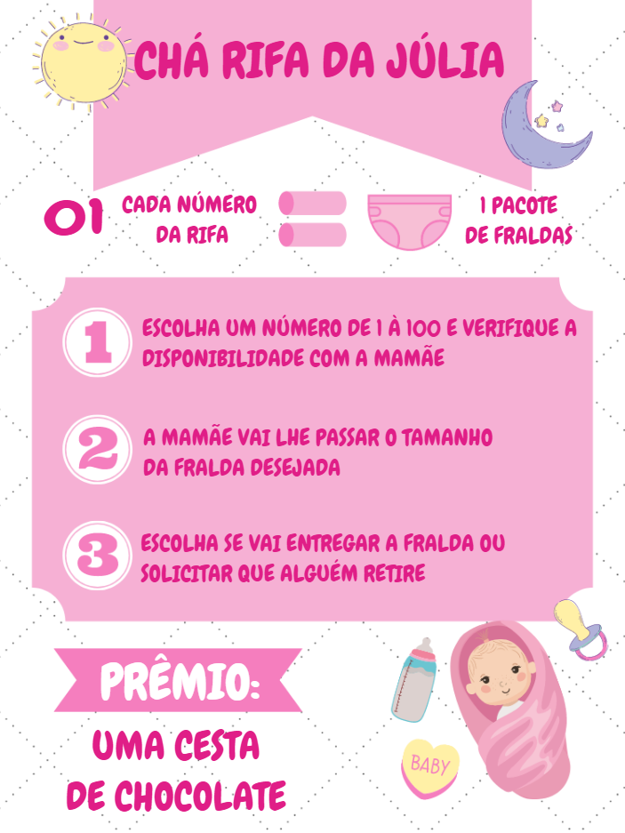 Convite Chá Rifa de Bebê Menina Rosa para Editar Online Convite Chá Rifa de Bebê Menina Rosa para Editar Online
