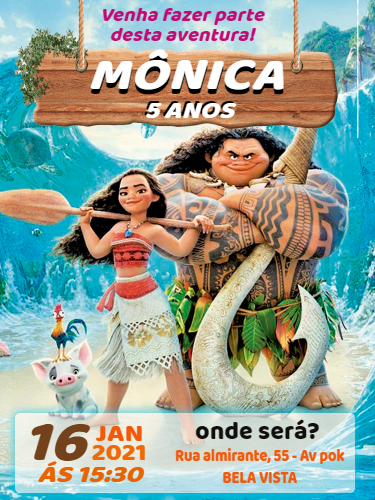 Convite de Aniversário Moana com Personagens para Editar Convite de Aniversário Moana com Personagens para Editar