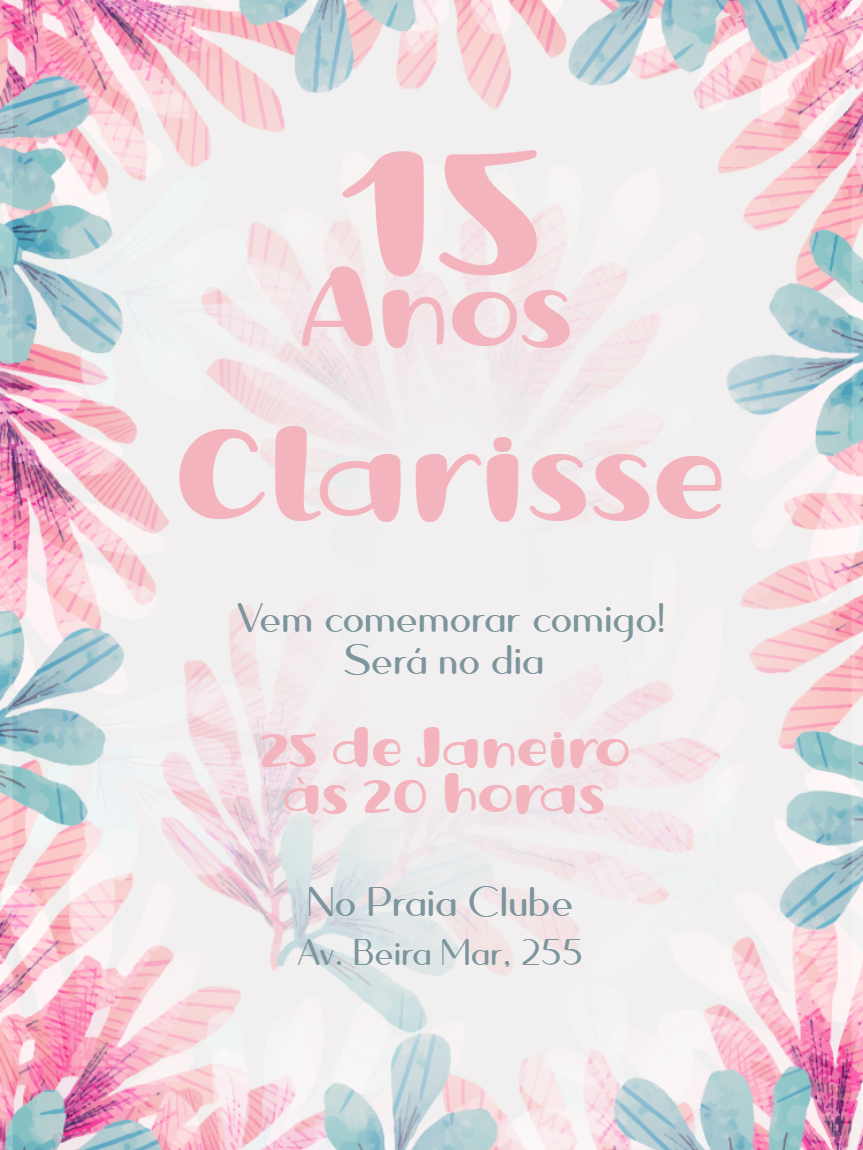 Convite 15 Anos Floral Candy Color para Editar Online Convite 15 Anos Floral Candy Color para Editar Online