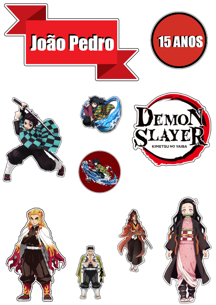 Topo de Bolo Demon Slayer com Personagens para Editar Online