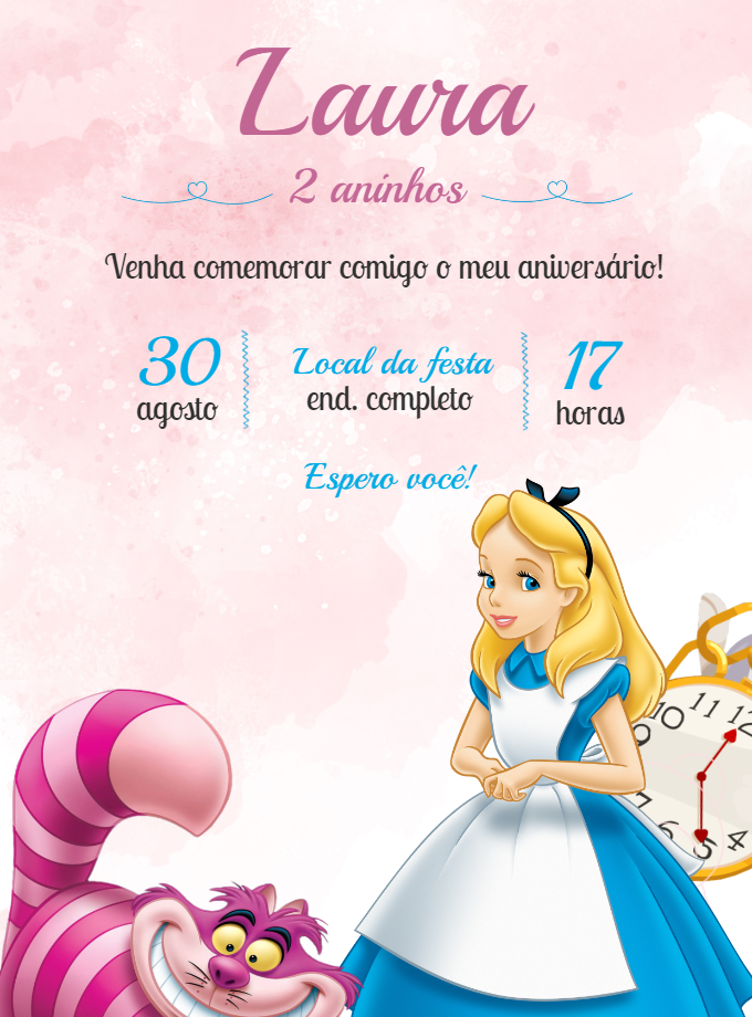 Convite Aniversário Alice no País das Maravilhas para Editar Convite Aniversário Alice no País das Maravilhas para Editar