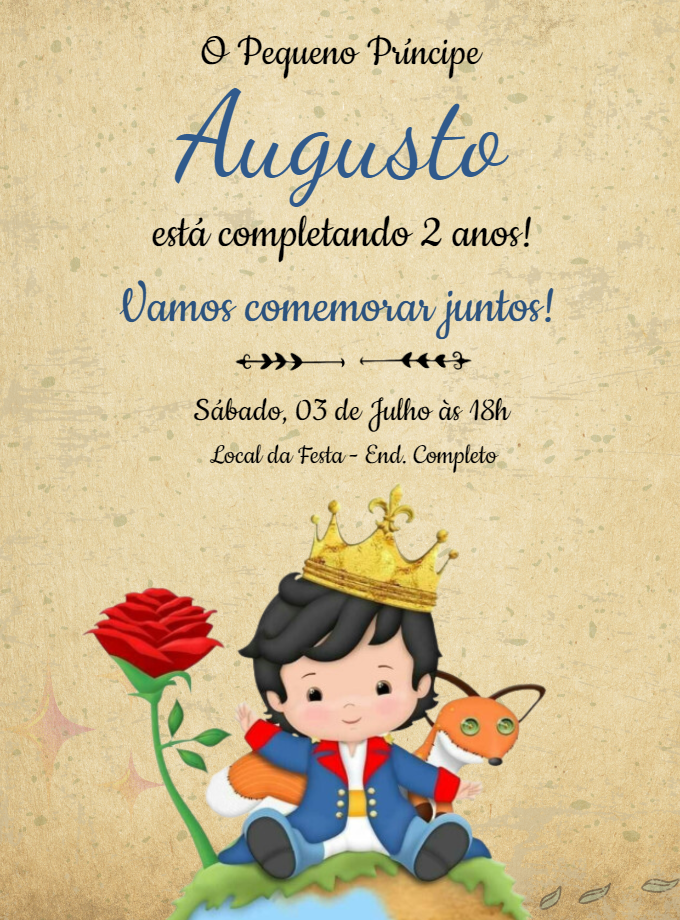Convite Aniversário Pequeno Príncipe para Editar Online Convite Aniversário Pequeno Príncipe para Editar Online