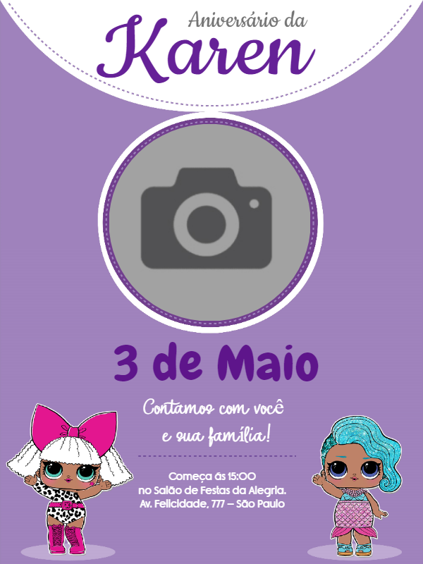 Convite de Aniversário LOL Surprise com Foto para Editar Online Convite de Aniversário LOL Surprise com Foto para Editar Online