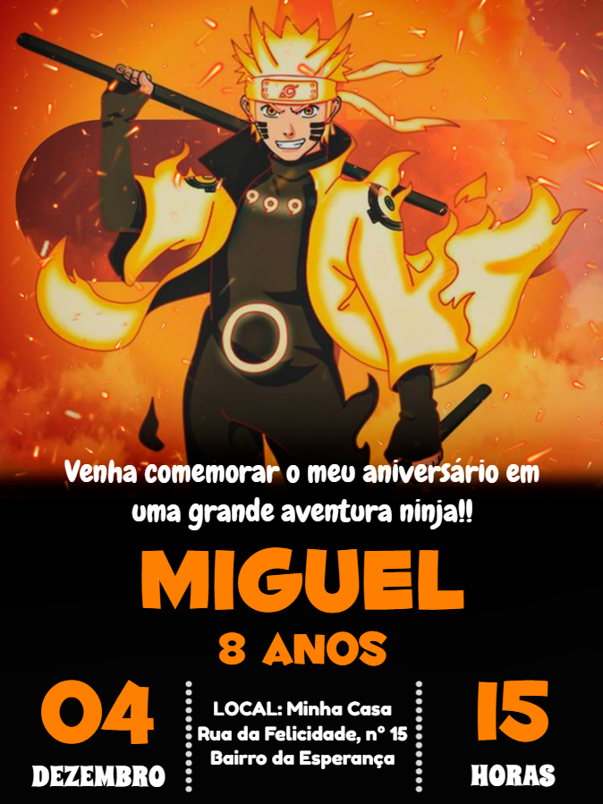 Convite de Aniversário Naruto para Editar e Personalizar Convite de Aniversário Naruto para Editar e Personalizar