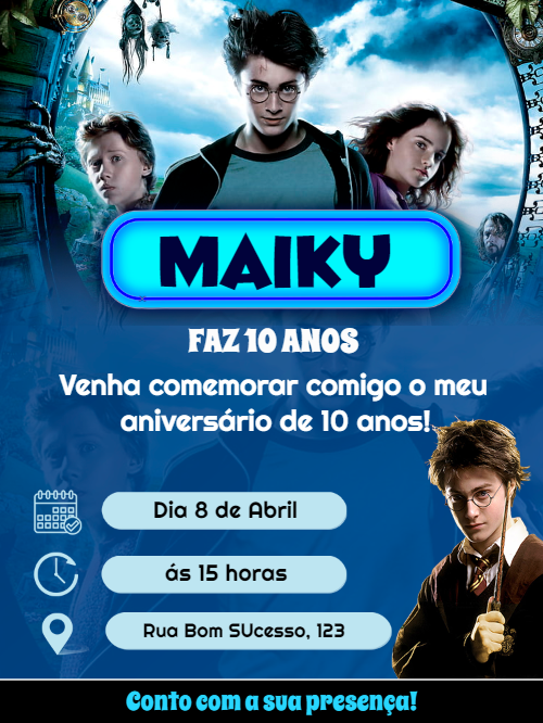 Convite de Aniversário Harry Potter com Personagens para Editar Convite de Aniversário Harry Potter com Personagens para Editar