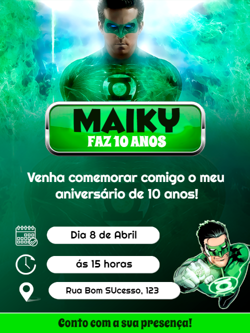 Convite de Aniversário Lanterna Verde para Editar Online Convite de Aniversário Lanterna Verde para Editar Online