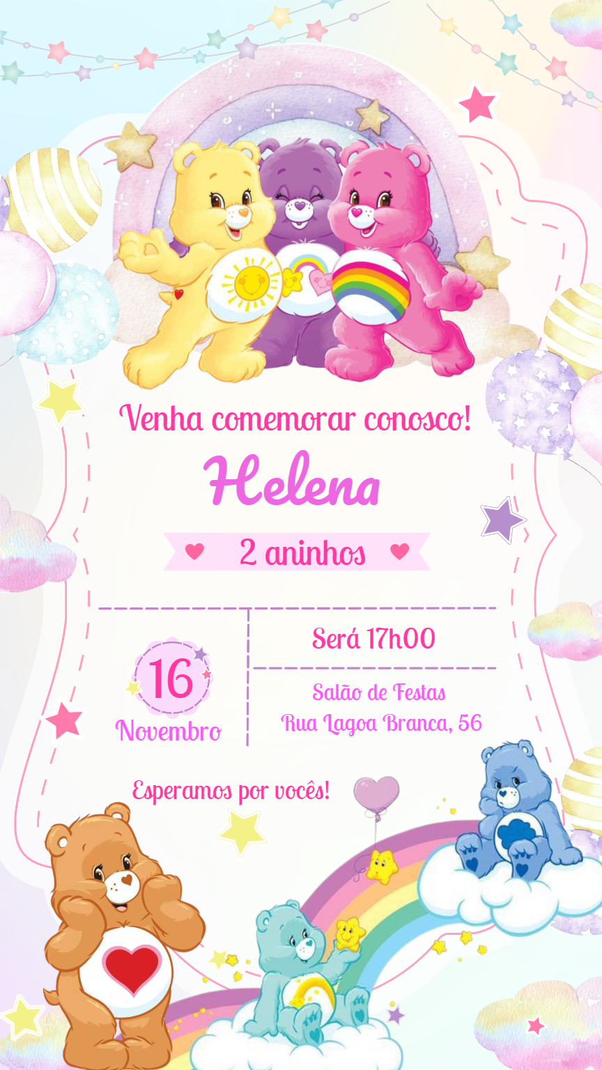 Convite de Aniversário Ursinhos Carinhosos para Editar Online Convite de Aniversário Ursinhos Carinhosos para Editar Online