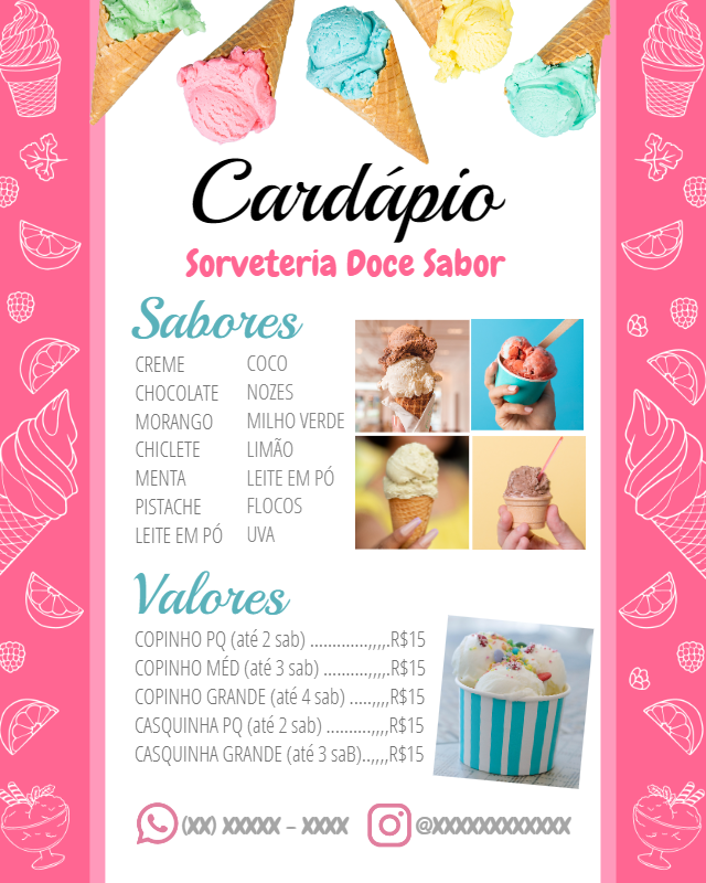 Cardápio de Sorveteria Rosa com Fotos para Editar Online Cardápio de Sorveteria Rosa com Fotos para Editar Online