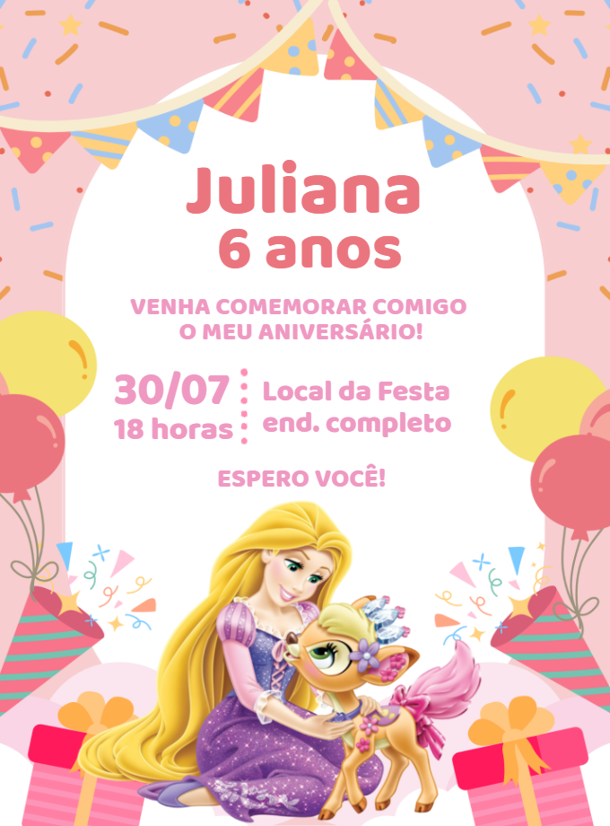 Convite de Aniversário Rapunzel Enrolados para Editar Online Convite de Aniversário Rapunzel Enrolados para Editar Online